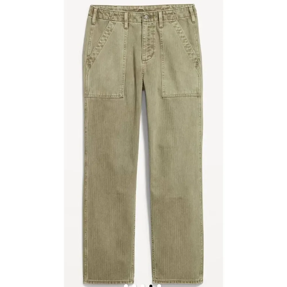 Y2K Old Navy Men's 32 x 30 90's Loose Green herringbone front porkchop pockets b